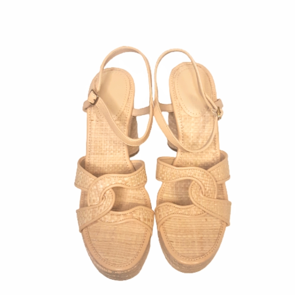 Coach Talina Raffia Strapy Platform Chunky Block Heel Sandal Espadrilles Boho - Picture 3 of 13